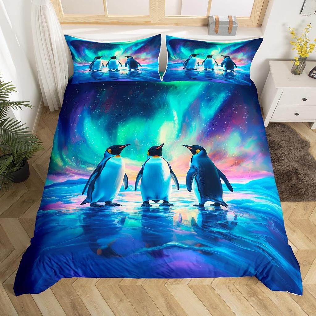 Cute Animal Duvet Cover Set Twin Queen Rabbit Fox Rustic Bedding Set, Starry Sky Galaxy Northern Lights Dreamy Comforter Cover