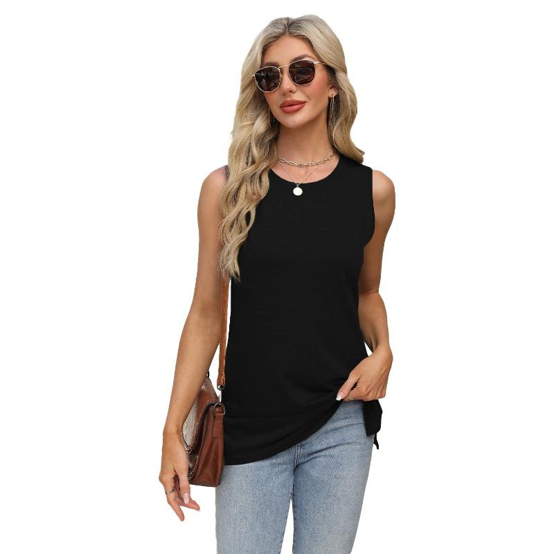 Damen Neue Frühlings- und Sommerweste Rundhalsausschnitt Ärmelloses T-Shirt Offene, lockere Oberteile