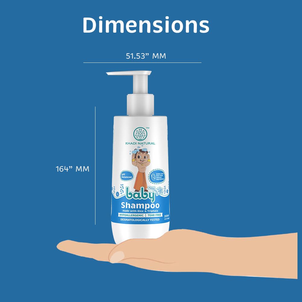 KHADI NATURAL Baby Care Hair Shampoo with Rice and Triphala 200 Ml Gentle Nourishing Cleanser for Babies