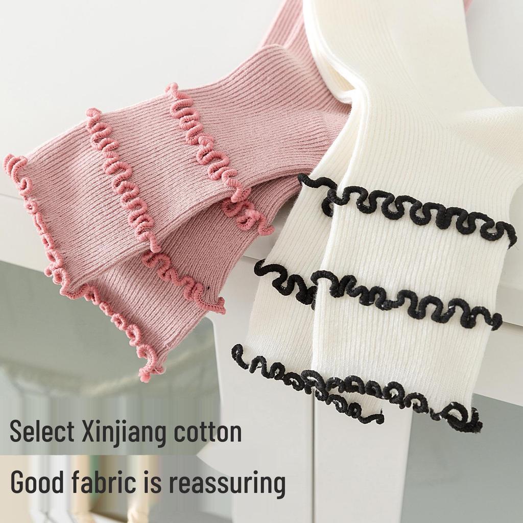 Women's Retro Lace Scrunch Mid-Calf Socks – Breathable, Sweat-Absorbent Combed Cotton with Frilly Edges, Korean Double Rib Style