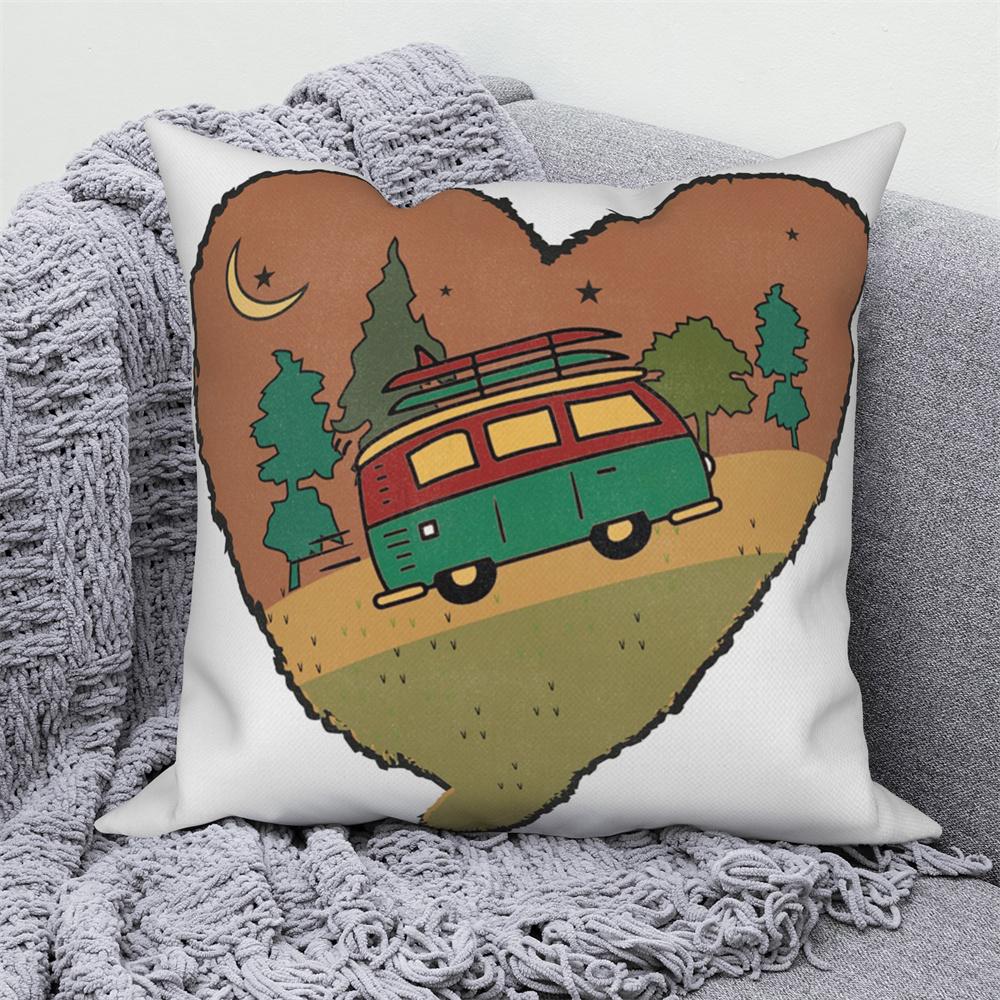 Decorative Cushion Covers Camping Bus Printed Pillow Home Sofa Throw