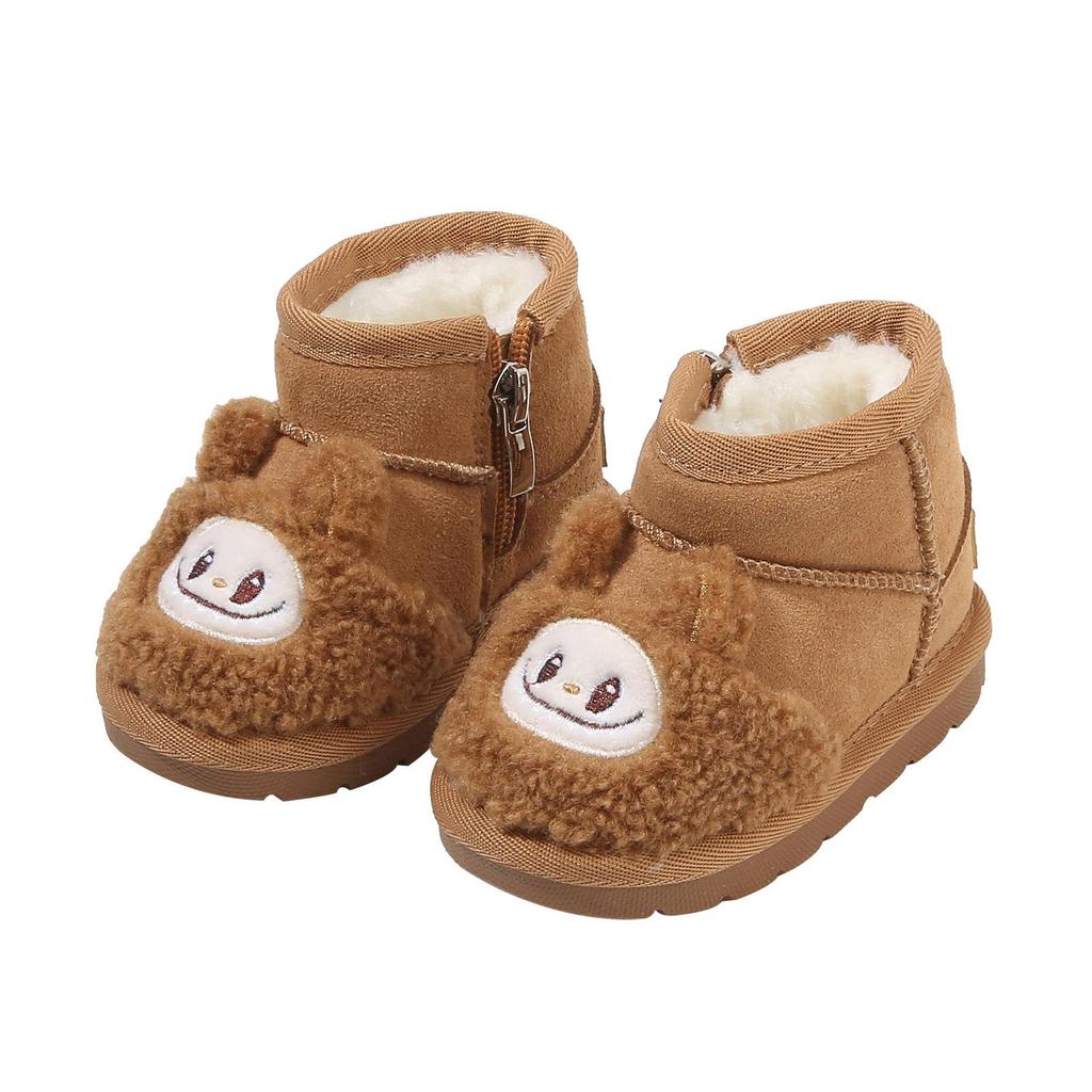 Cartoon Leather Snow Boots for Baby Boys and Girls - Winter Plush Cotton Toddler Shoes