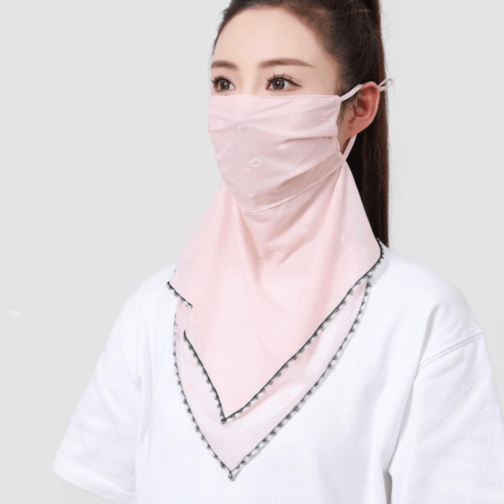 Lace Ice Silk Mask Elastic Sunscreen Veil Fashion Triangular Scarf  Sports