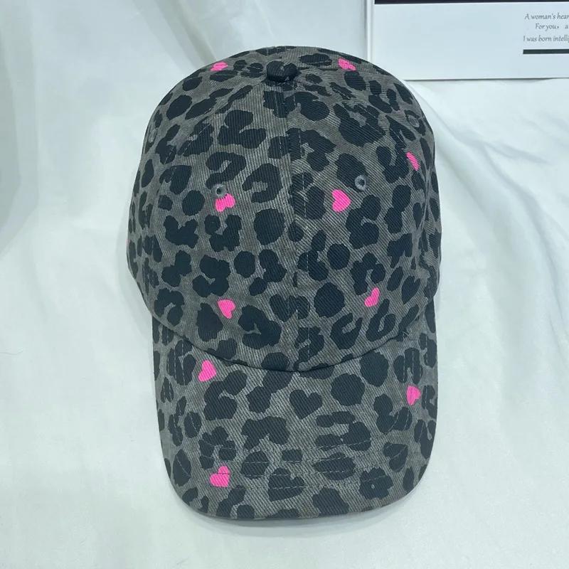 Amerikanischer Neuer Leopardenmuster Liebe Druck Trend Baseballkappe Herren- Und Damen-Großkopf-Sonnenschutz Verstellbar Hip Hop Sportmütze 56-58cm black