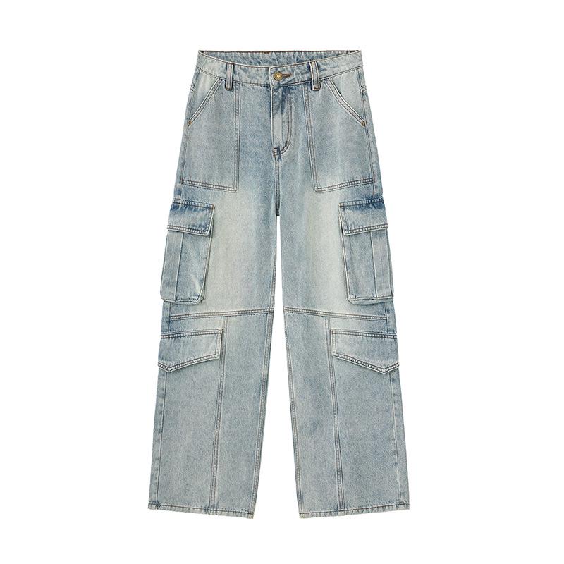 

MUXIN Женские ретро джинсы с эффектом потертости, мешковатые, рабочие, с несколькими карманами M