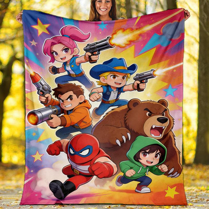 

Cowboy Bear Brawlers Flannel Blanket, Cartoon Action Gamer Throw Blanket, Soft Warm Sofa Blanket for Kids Room 80cm x 120cm
