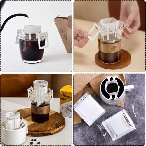 AOrom 50-Pack Coffee Filters, Portable Coffee Bags with Ears, Disposable Drip Coffee Filters for Home, Office, Travel, Camping, etc. (100 Ear-Hooked C