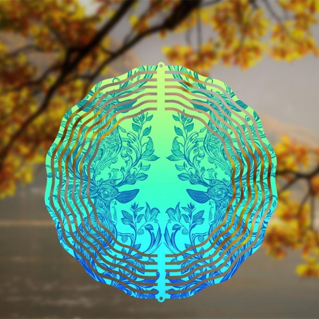 360 Degree Hanging Metal Wind Spinner with Leaf Design Green to Blue Gradient Finish for Balcony Lawn Garden Decor All Season Gift