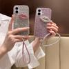 For iPhone 16 Case with Strap Full Rhinestone Lip Decor TPU+PC Phone Back Cover