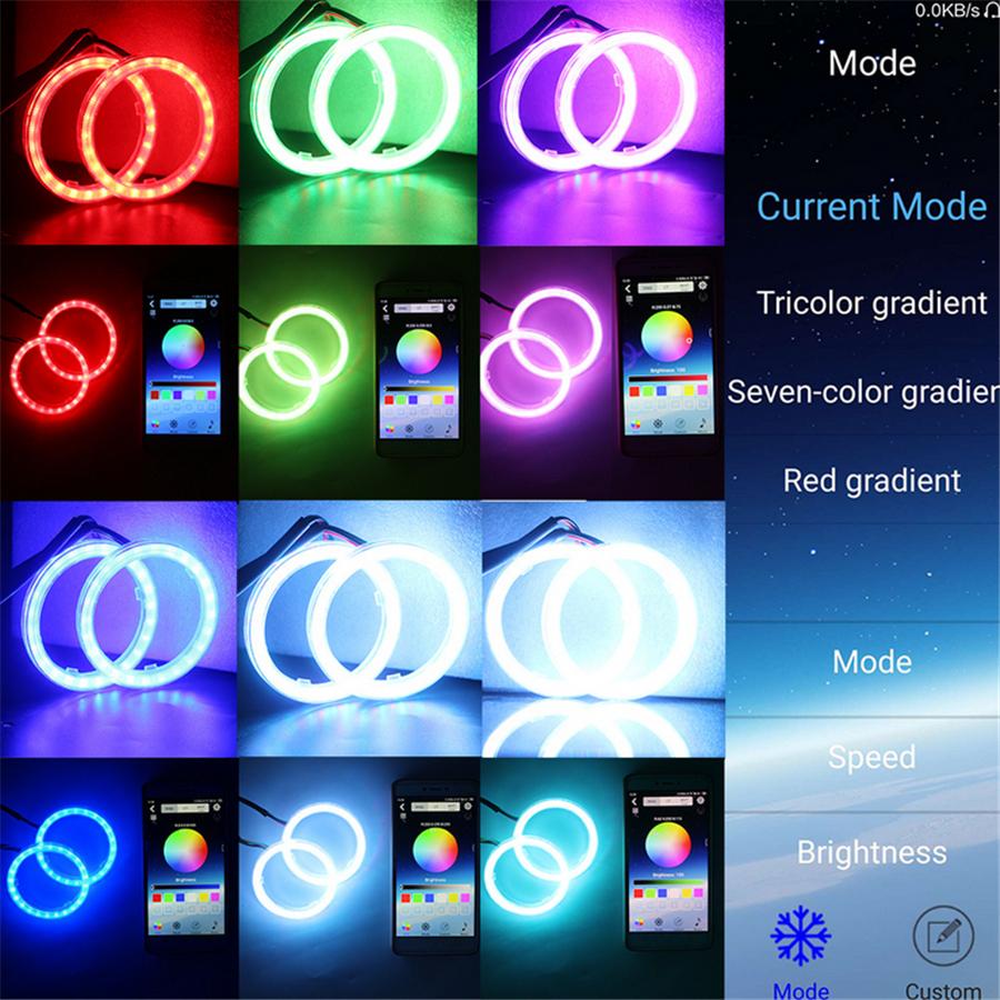 2PCS LED Angel Eyes Lights RGB APP Bluetooth Halo Rings For Car Motorcycle Truck