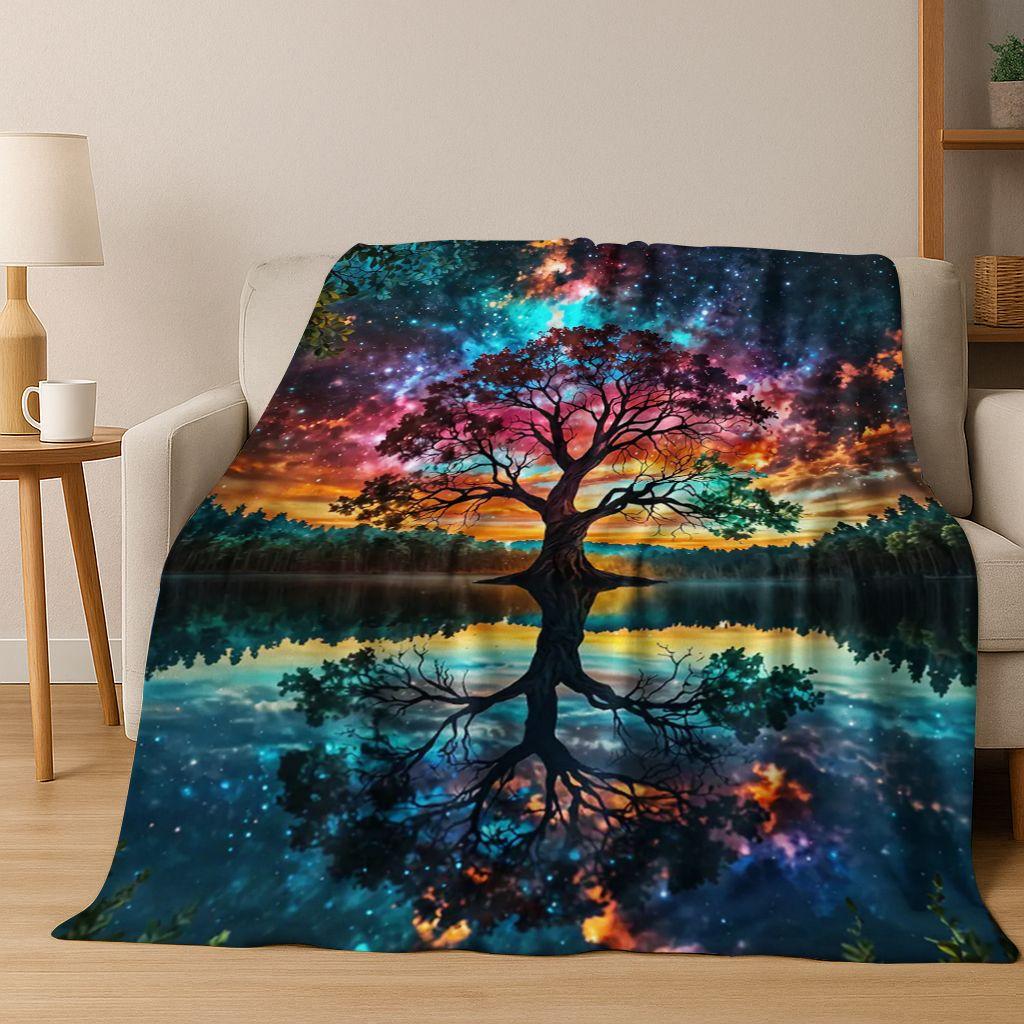 Nordic Dream Tree of Life Symbol Totem Yggdrasil Flannel Blanket,Cozy Soft Throw Blanket for Home Bedroom Bed Sofa Cover Gift