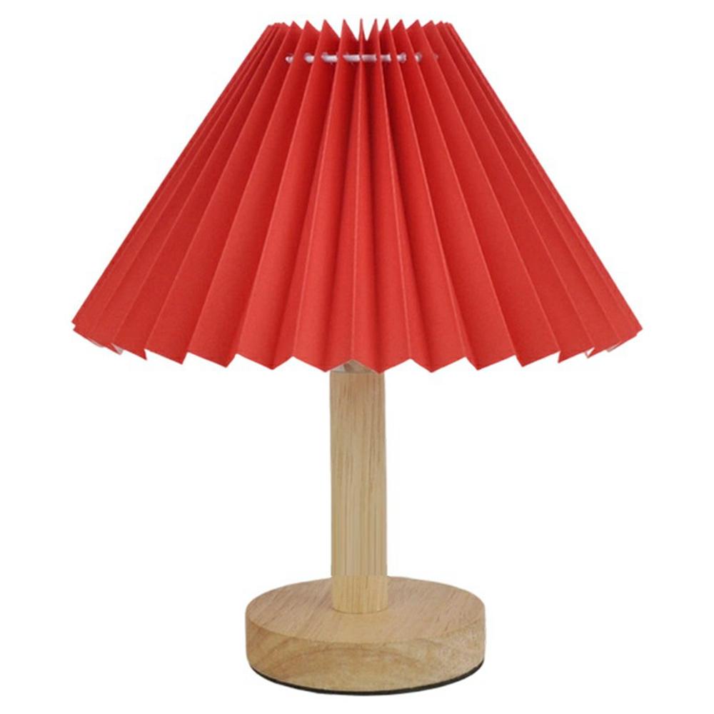 Warm Light Table Lamp Vintage Pleated Bedside Light USB Powered Decorative Lamp for Bedroom Creative Gift
