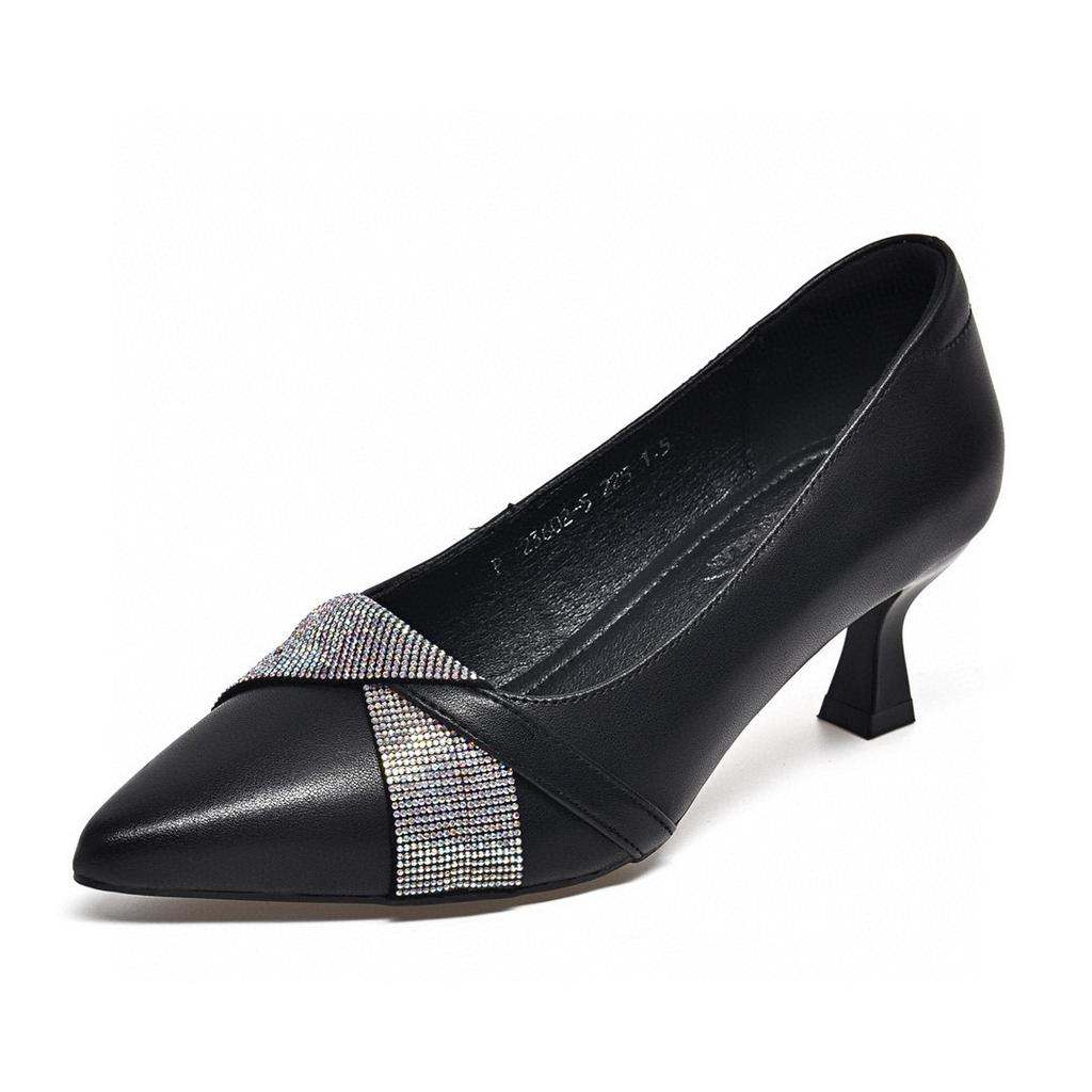 Pointed high heels women's autumn new simple temperament rhinestone banquet shoes two high shallow mouth fashion shoes