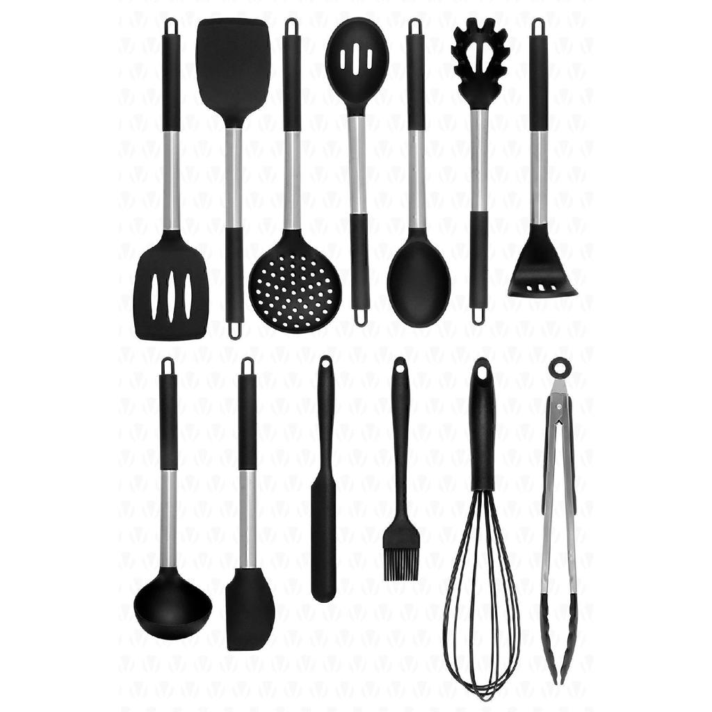 Mora 14 Piece Stainless Steel Silicone Tip Spatula Kitchen Set Black