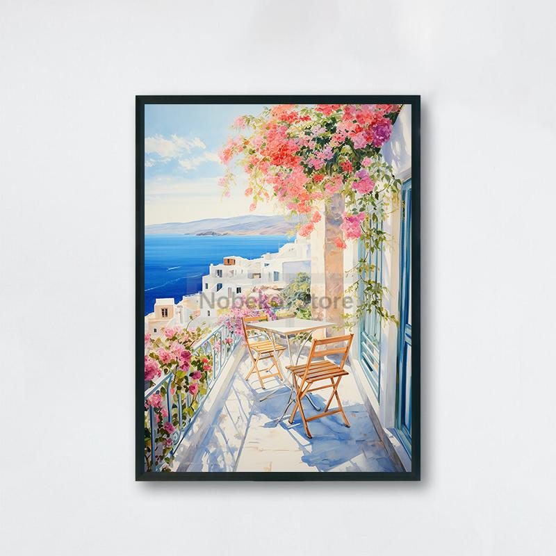 Watercolor Style Mediterranean Coast Sea Poster Seaside Landscape Prints Canvas Painting Wall Art Pictures Home Room Beach Decor