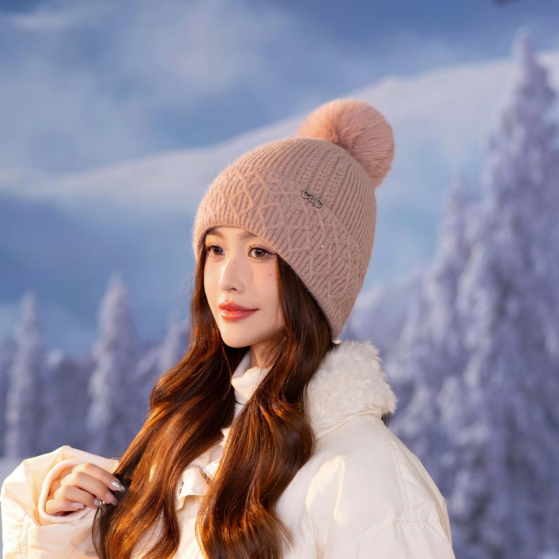 

Жіноча Зимова Тепла В язана Шапка Корейський Стиль Модна Універсальна Плюс Оксамит Потовщена Вітрозахисна Захист Вух Вовняна Шапка