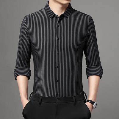 Autumn New Long Sleeve Seamless Shirt Men's Youth Striped Loose Korean Thin