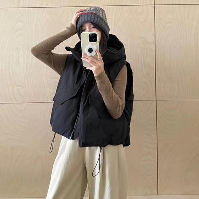 White Duck Down High-end Down Vest Women's 2025 Autumn and Winter Fashion Hooded Tooling Jacket Model Vest Tide