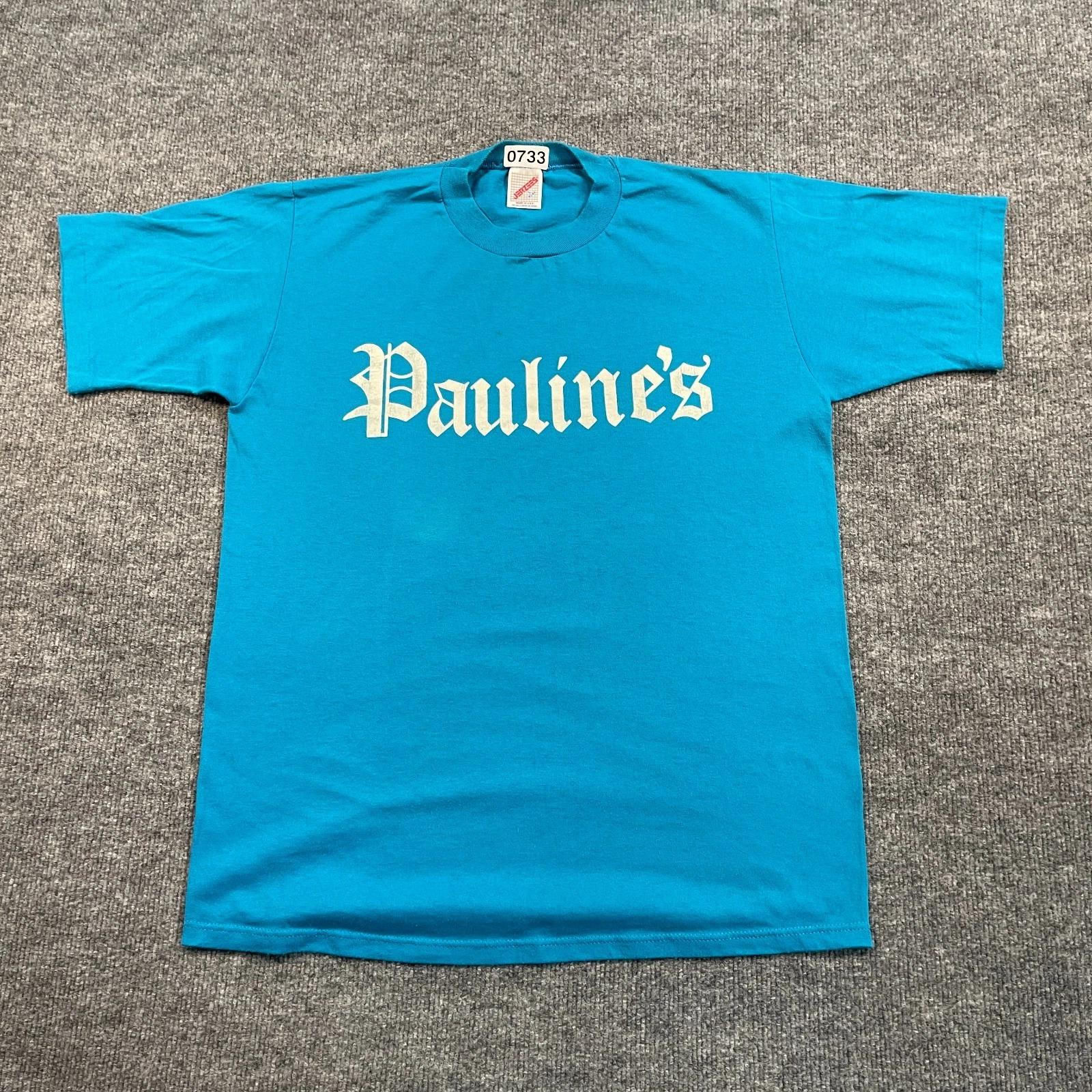 

Vintage 80s Jerzees Pauline s The-Bronx Restaurant Promo Shirt Medium 20x27 Blue L