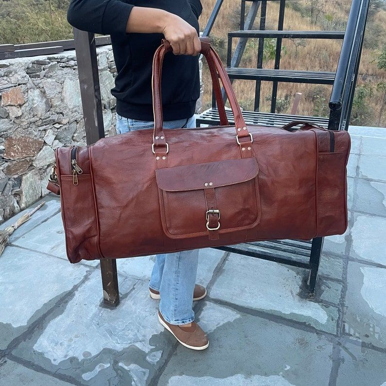 Genuine Leather Duffel Bag, Handmade Personalized Large Travel Bag, Duffle Bags, Men Weekender Leather Bags Gifts