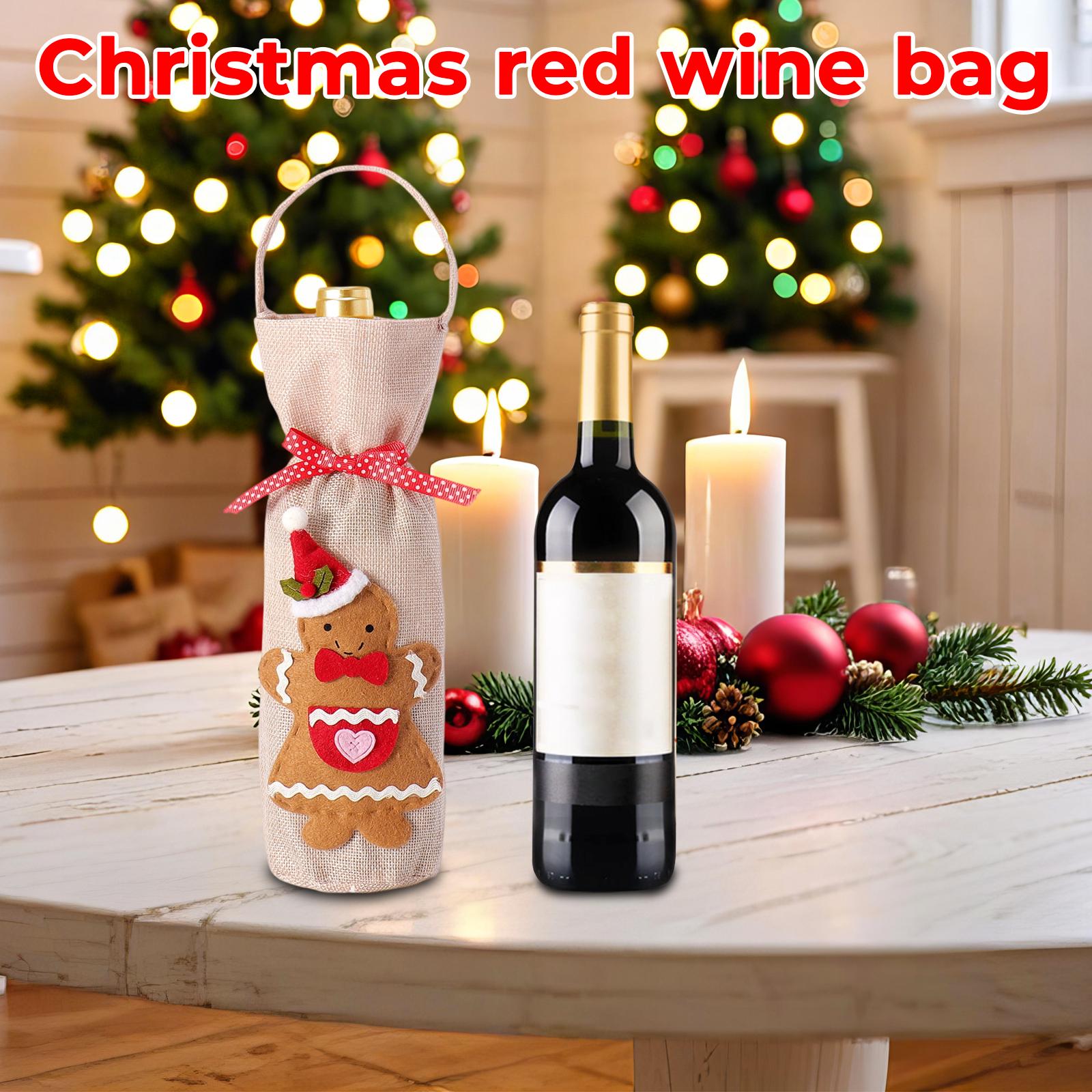 

Christmas New Arrival Red Wine Bottle Cover Linen Red Wine Bottle Bag Christmas Dinner Dress Up One Size