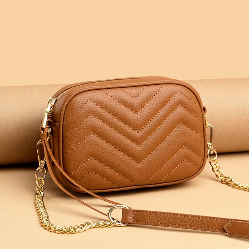 Leather Women'S Bag Shoulder Cowhide Small Square Bag Fashion Trend Chain Small Bag Messenger Bag