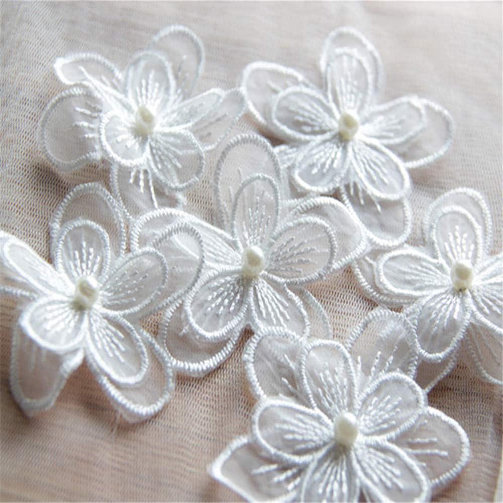 10Pcs White Double-Layer Organza Tulle Embroidery Lace Patch DIY Clothing Bead Decoration Decal Accessories 6*6cm