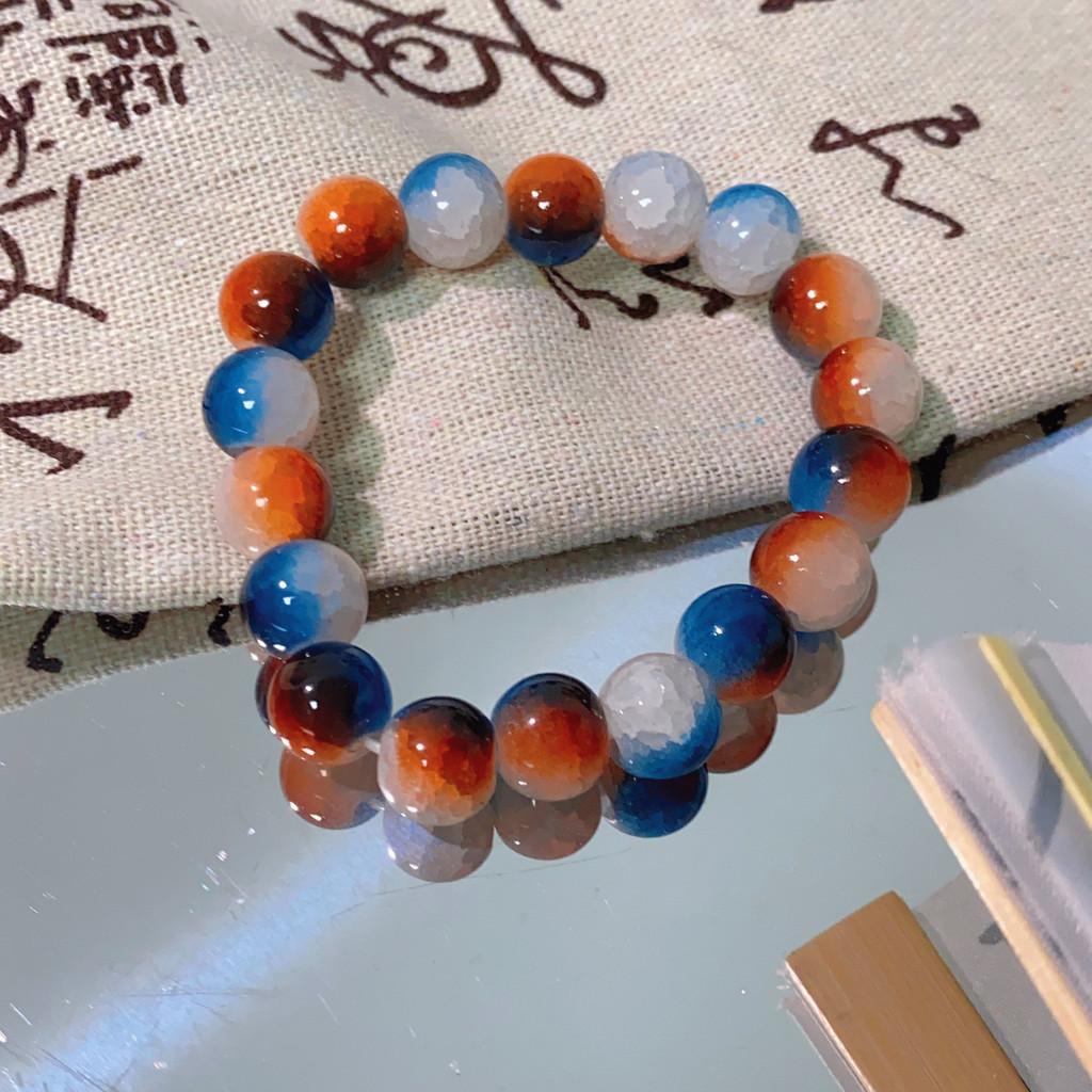 Modern Chinese Style Handmade Bracelet With Deep Sea Glass And Blue Tiger Stones Eye