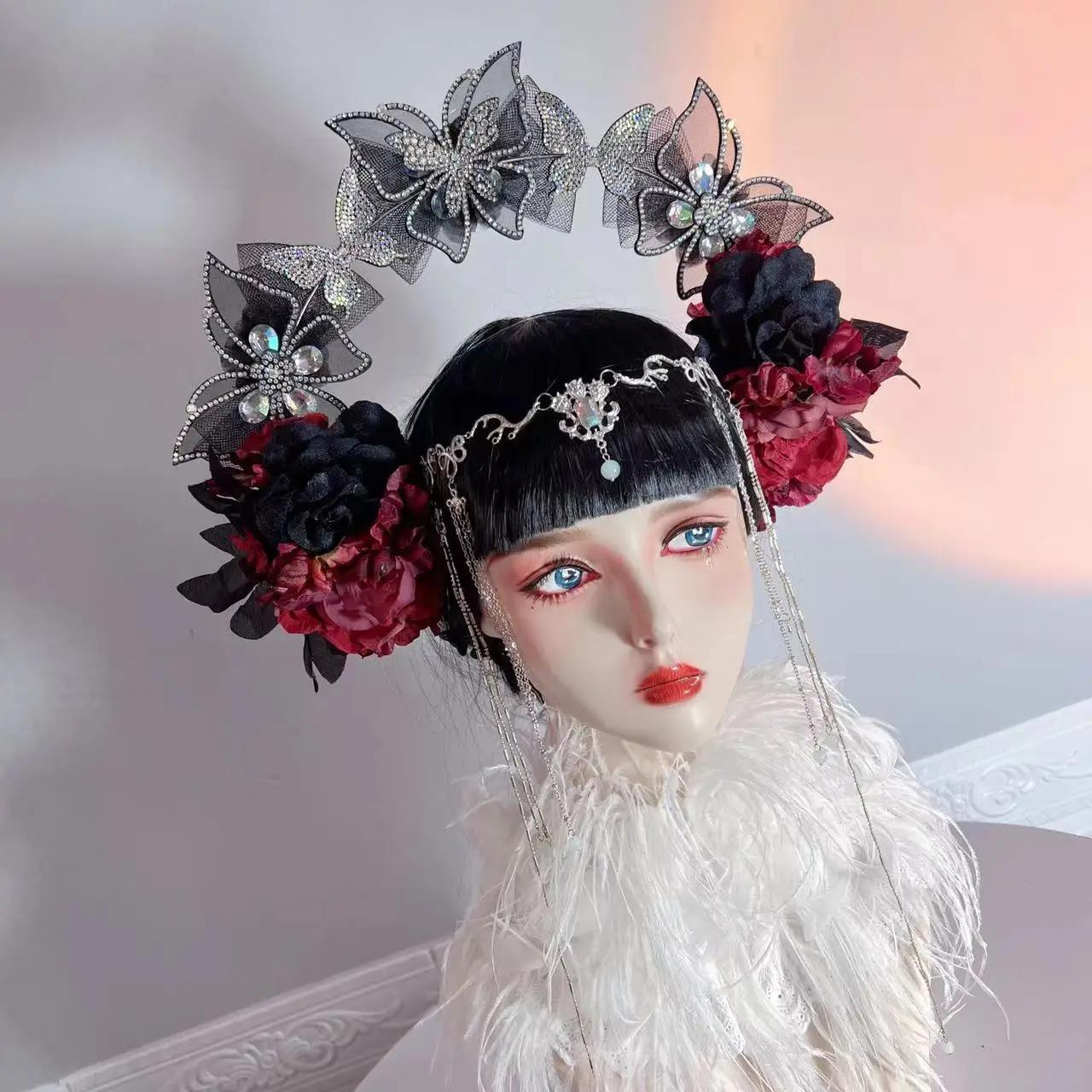 

Lolita Fairy Butterfly Halo Crown Headpiece Bridal Wreaths Flowers Headband Women Girl Mermaid Princess Elf Cosplay Headdress