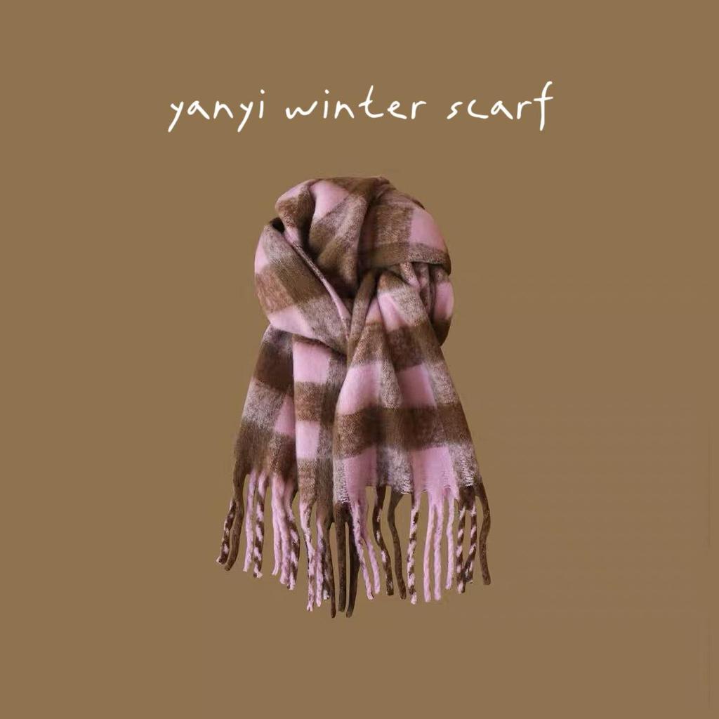 Women's Autumn & Winter Plaid Scarf: Thick Imitation Cashmere Shawl, Solid Color Neck Warmer for Students