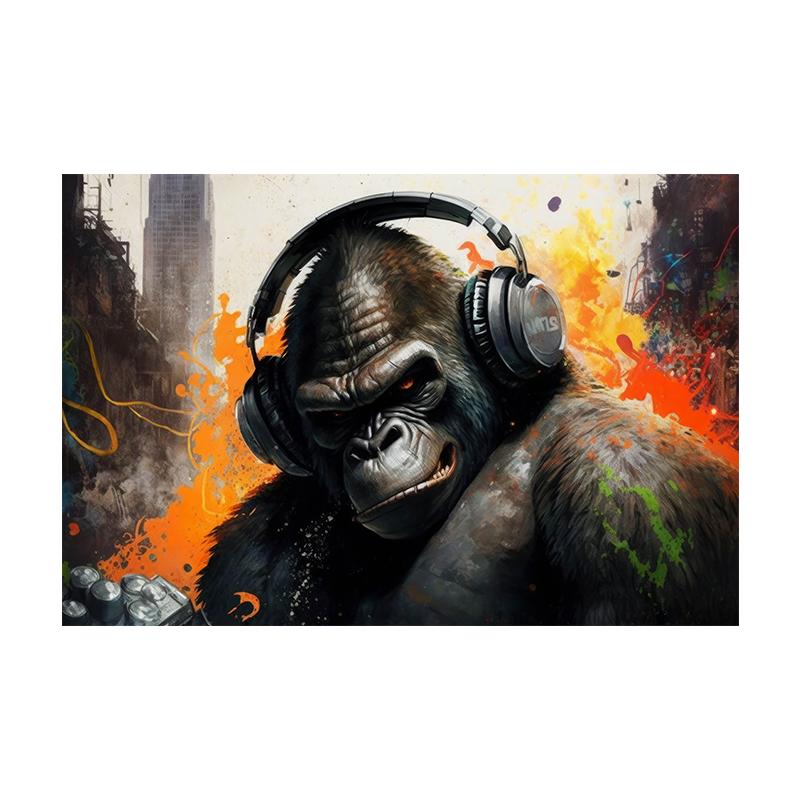 Monkey Cat Dog Headphone Poster Living Bed Room Home Bar Decor Canvas Painting Fashion Dj Music Animal Wall Art Picture Prints
