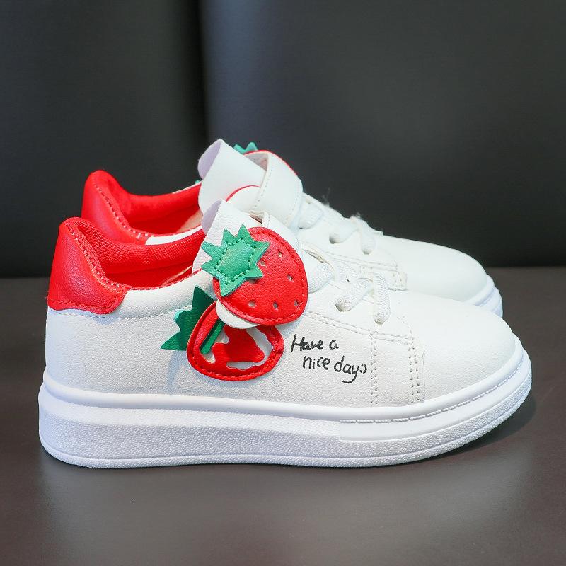 

Спортивная обувь для девочек 2025 весна новые маленькие белые туфли дышащие кожаные кеды на плоской подошве для детей среднего и старшего возраста и студентов, модные 37 красный