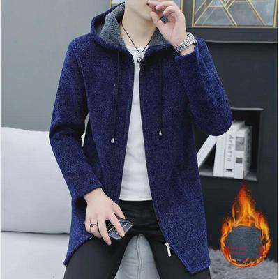 Men's Mid-Length Hooded Knit Cardigan Sweater - Autumn/Winter, Loose Fit, Plus Size