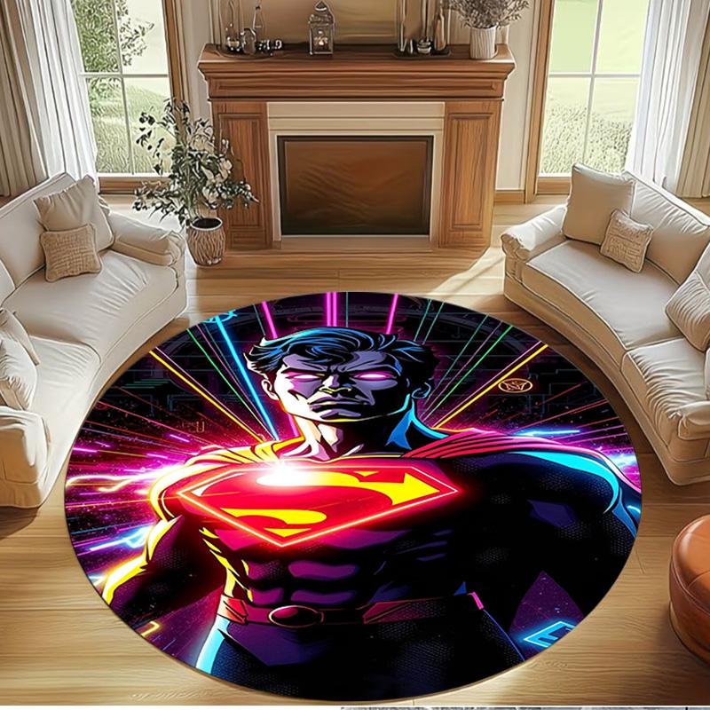Superman Print Round Rug, Washable Floor Carpet, For Entryway Dorm Laundry Room Office Study, Home Decor Birthday Christmas Gift