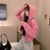Women's Hooded Long Sleeve Cropped Hoodie Loose Fit Casual Zip Up Jacket Solid Color Cardigan Outerwear