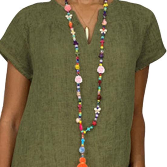 Fashion Dress V Neck Basic Plus Size Pure Color Ladies Dress for Daily Life