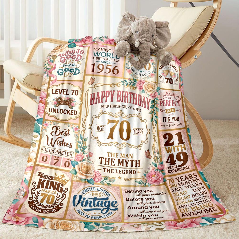 Happy 70th Birthday Celebration Flannel Blanket-Soft and Suitable for Sofas,Beds,Offices,Travel,All Seasons,Great Gift for Holidays and Birthdays.