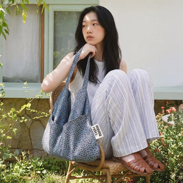 Rabbit Eco bag_Heart Leopard Mauve Blue