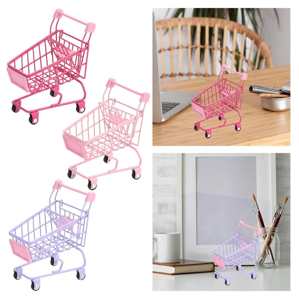 Mini Shopping Cart Basket Cute Dollhouse Furniture Girl Gift Role Play Toy Multipurpose Desktop