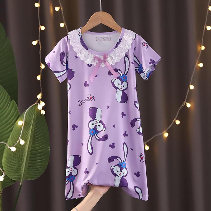 Girls' Summer Princess Lace Pajamas - Frozen Cartoon Nightgown with Short Sleeves KPOP Style Homewear