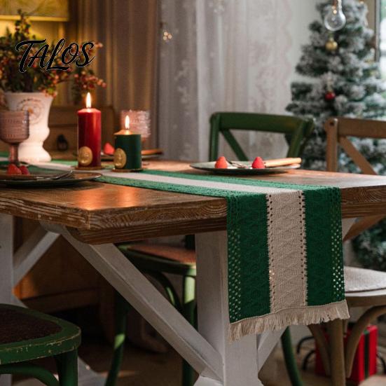 Striped Farmhouse Table Runner Boho Runner, Fringed Edge Cotton Linen Rustic for Home Decor Dining Table, Holiday Party Decoration Decorative