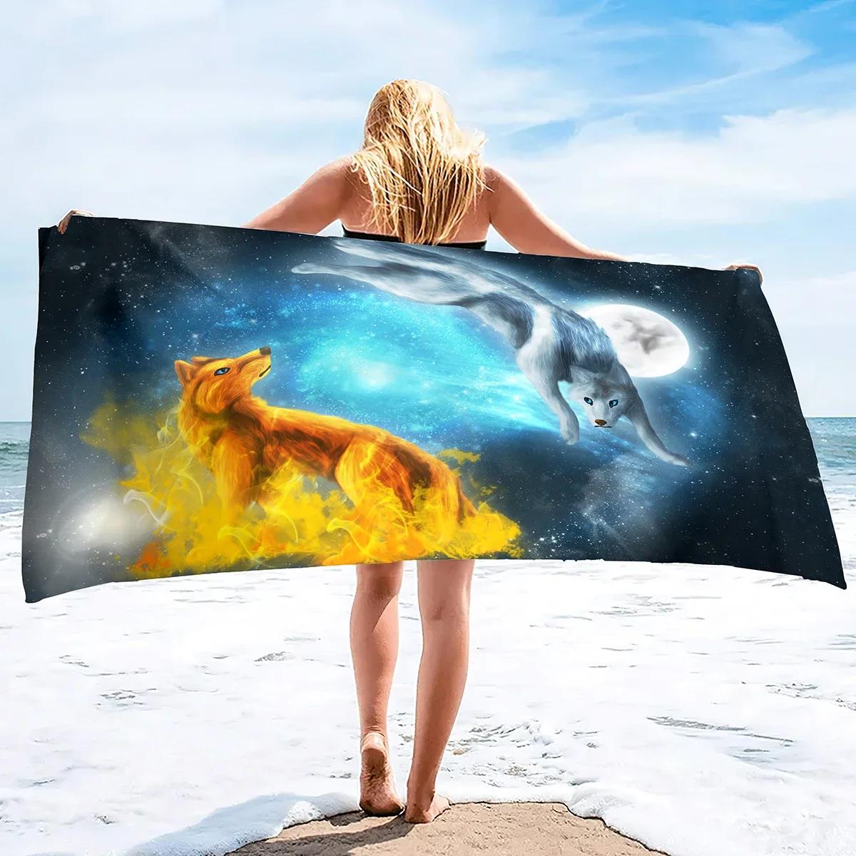 Beach Towel Fire Animal Microfiber Beach Towel, Sand Free Beach Towels Oversized, Quick Dry Lightweight Bath Swim Towels W40*H60(CM)