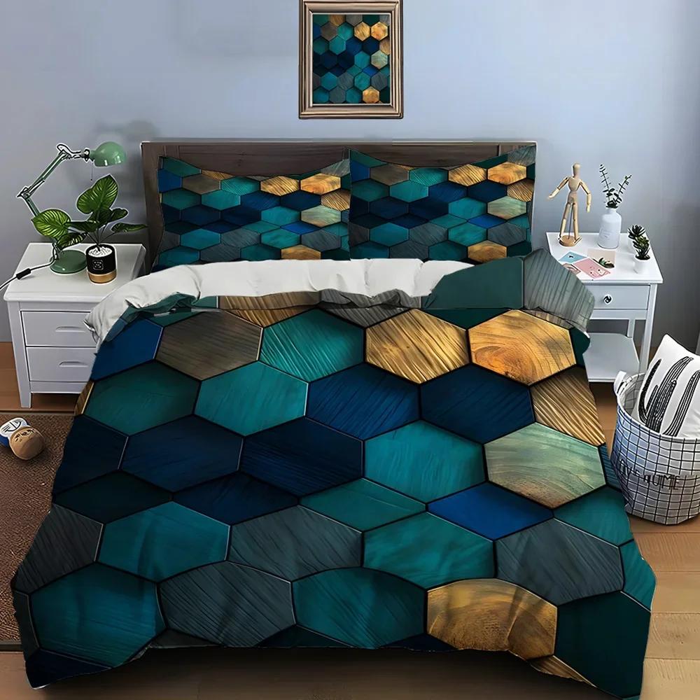 3D Honeycomb Square Gradient Color Print Bedding Set Duvet Cover 1 Duvet Cover 2 Pillowcases Adult And Kids Bedding Set Luxury