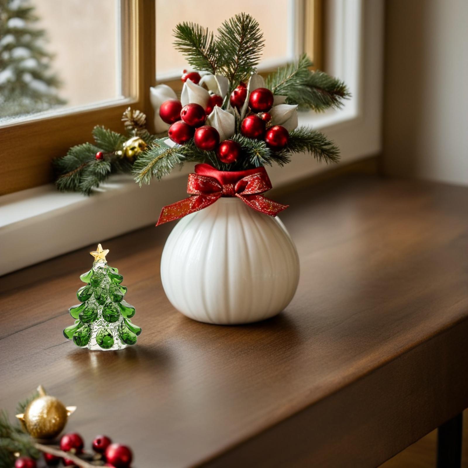 

Mini Green Crystal Christmas Tree Paperweight Star Topper Tabletop Holiday Xmas Centerpiece Decor Miniature Tree other