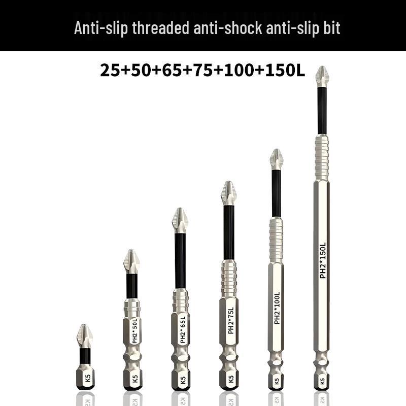 Anti-Slip Shock-Resistant Phillips Screwdriver Bit, Strong Magnetic, 25-150mm, High Hardness