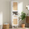 Hoher Stand-Badezimmerschrank, Rattan-Türen, Links-Rechts umkehrbar, Schublade, Magnetverschluss, Soft-Close-Scharniere, 40×30×166 cm, Weiß