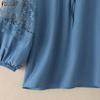 ZANZEA Blusa casual da donna con scollo rotondo, manica a metà, patchwork in pizzo traforato