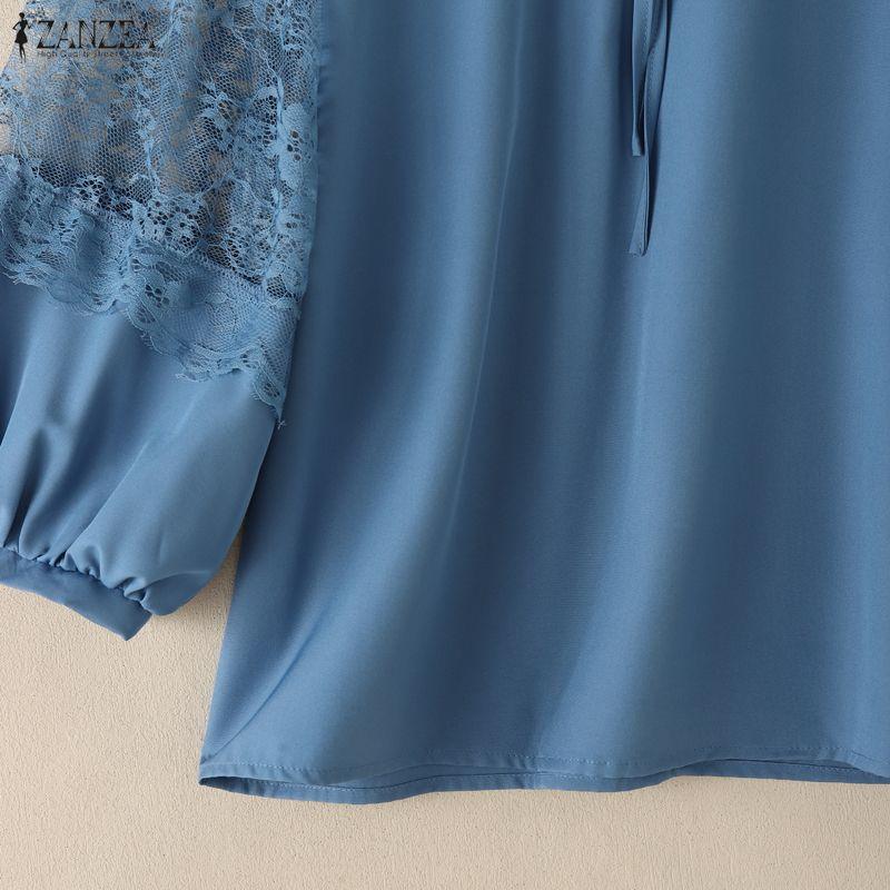 ZANZEA Blusa casual da donna con scollo rotondo, manica a metà, patchwork in pizzo traforato
