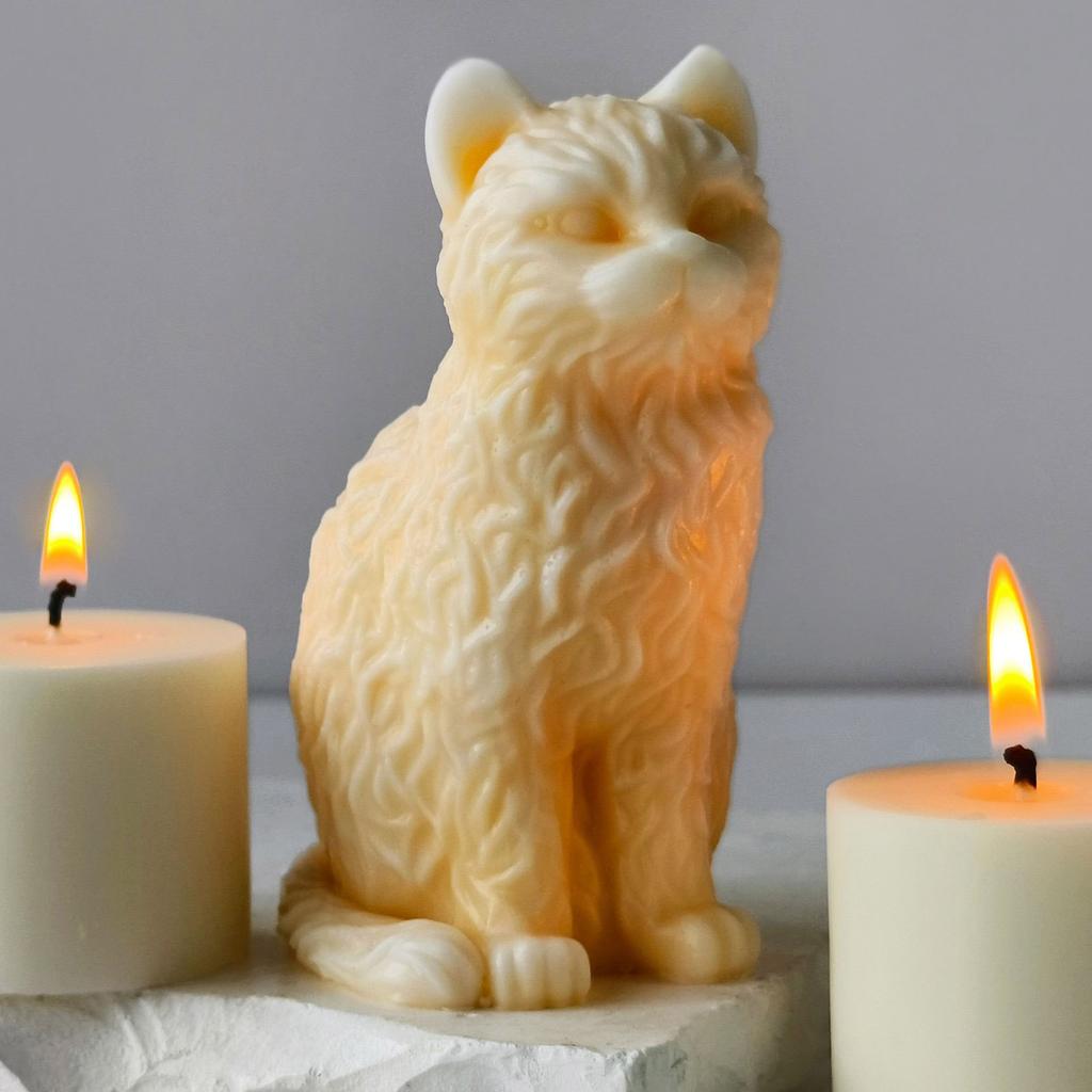 Easy to Clean Silicone Candle Mold Soap Moulds Sitting Cat Shape Resin Project Moulds Silicone Texture for Candle
