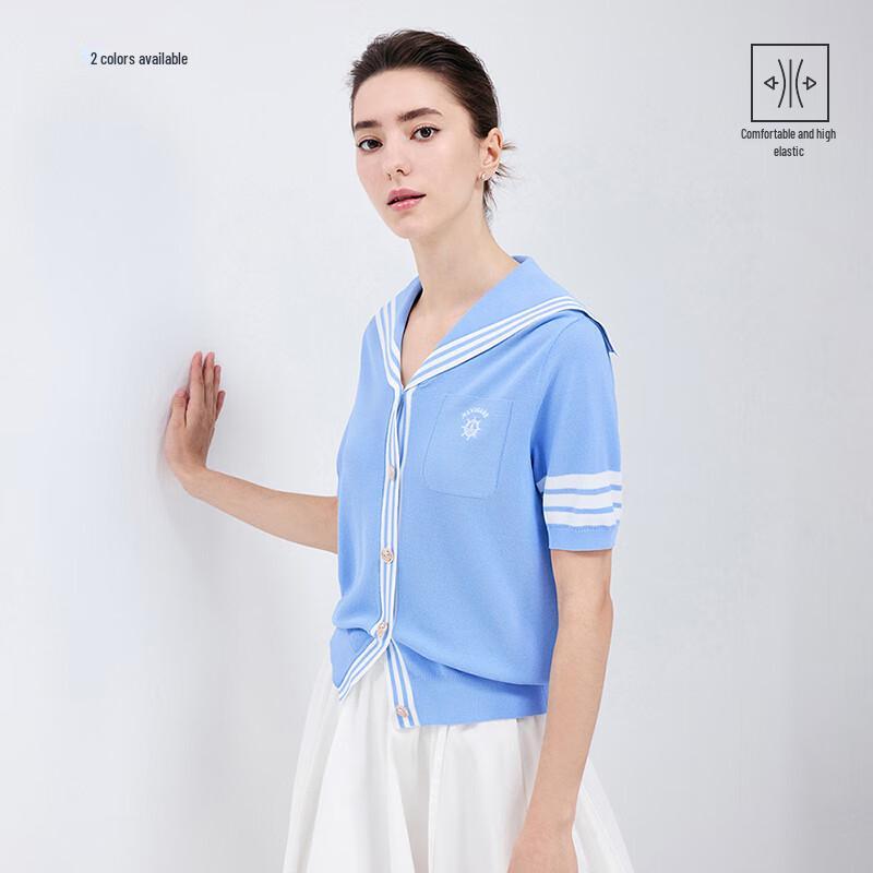 Navigare Italy Women's Striped Sailor Collar Knitted Cardigan